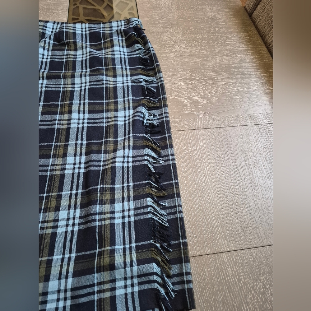 Requirements Black, Light Blue & Olive Plaid Midi Wrap Pencil Skirt - Picture 6 of 12